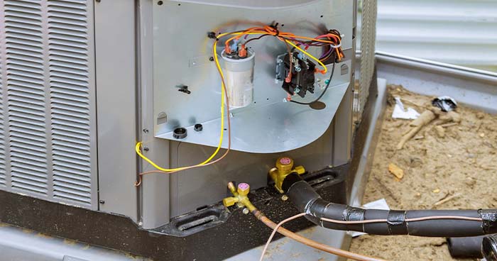 Heat pumps consist of two components. Pictured here is the outside component that can look like a small condenser.
