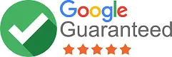 Adeedo’s team is Google Guaranteed: green circle with a white checkmark, “Guaranteed” text, and five orange stars shown below.
